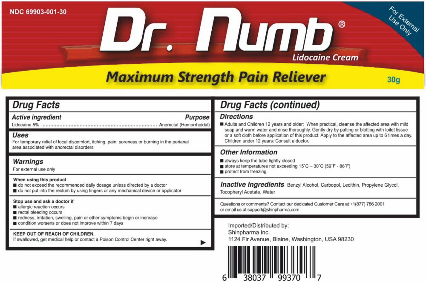 Dr . Numb® Creme  Anestésico Tópico - Pele Aberta e Fechada - 30g