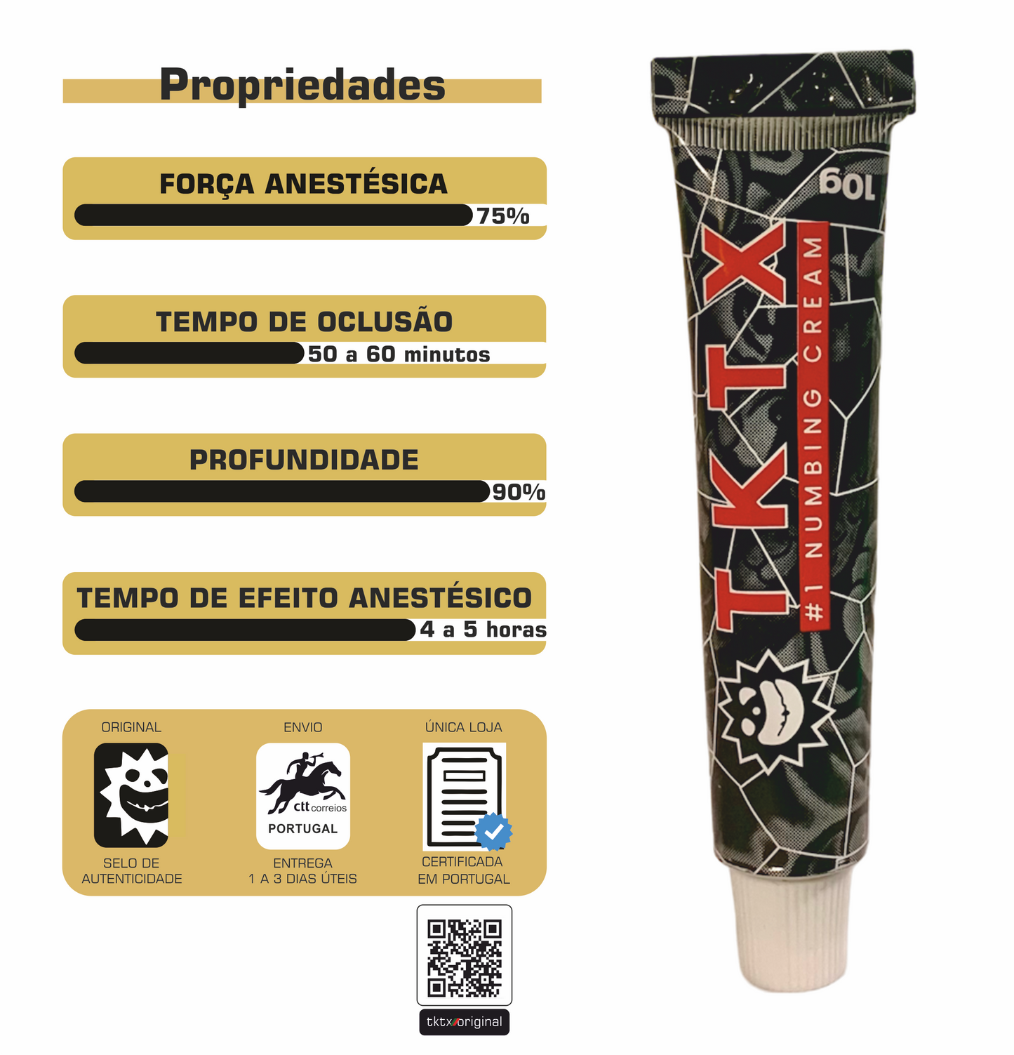 Pomada Anestésica TKTX Black 75% - Grande durabilidade de efeito na pele